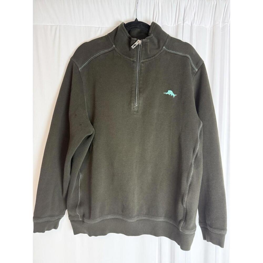 men s tommy bahama tobago 1/4 zip Up Long Sleeve Shirt Brown, Medium